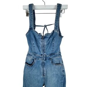 We The‎ Free Crvy Denim Jumpsuit Light Wash Tie Back Zip Front Womens Size 2